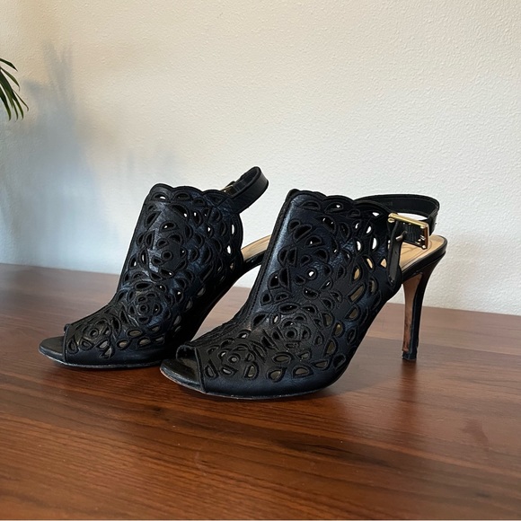 Vero Cuoio Leather Open-Toe Stiletto Heels Black size 8 - Picture 1 of 5